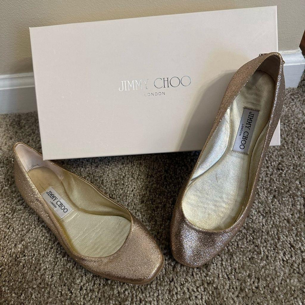Jimmy Choo Gold Glitter Ballet Flats Size 37 5 - Picture 6 of 11